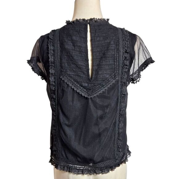 Love Sam Black Victorian Boho Lace Trim Blouse Top - Picture 4 of 7